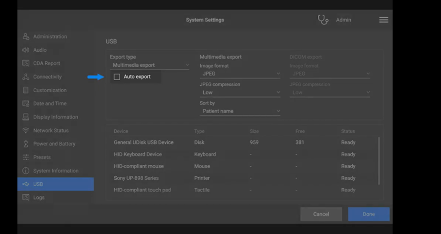 Image on option of exporting and managing data for the LX